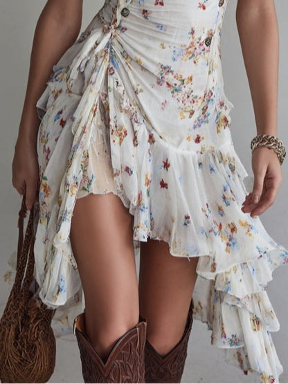 Greta | Vestido mini floral retro con escote en V y tirantes finos