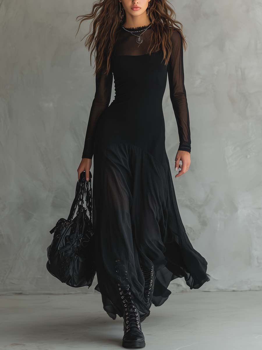 Neroa | Vestido maxi de vestibilidad amplia en tul negro
