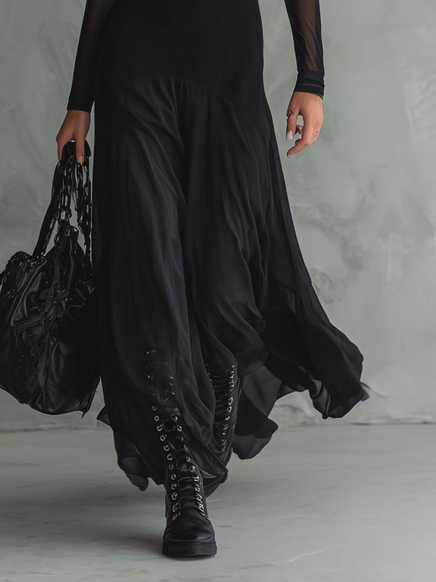 Neroa | Vestido maxi de vestibilidad amplia en tul negro