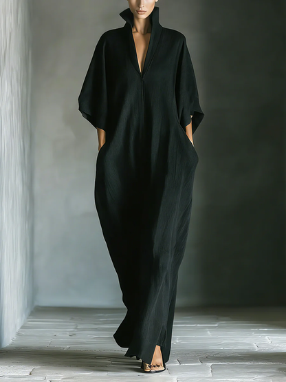 Alessandra | Vestido largo negro oversize minimalista con mangas kimono