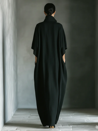 Alessandra | Vestido largo negro oversize minimalista con mangas kimono