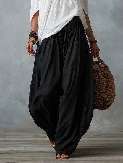 Top Blanco de Hombros Descubiertos y Pantalón Farol Acampanado