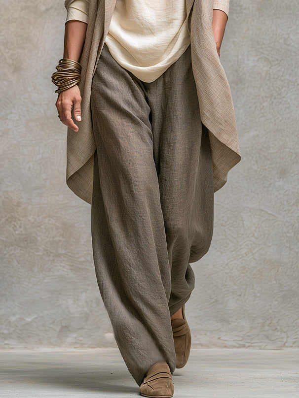 Costanza | Conjunto de tres piezas beige y gris, casual por capas, con pantalón palazzo, elegante