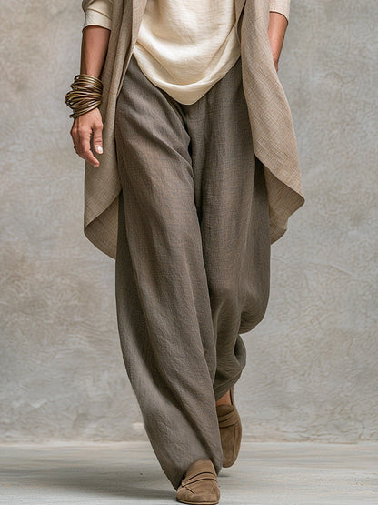 Costanza | Conjunto de tres piezas beige y gris, casual por capas, con pantalón palazzo, elegante
