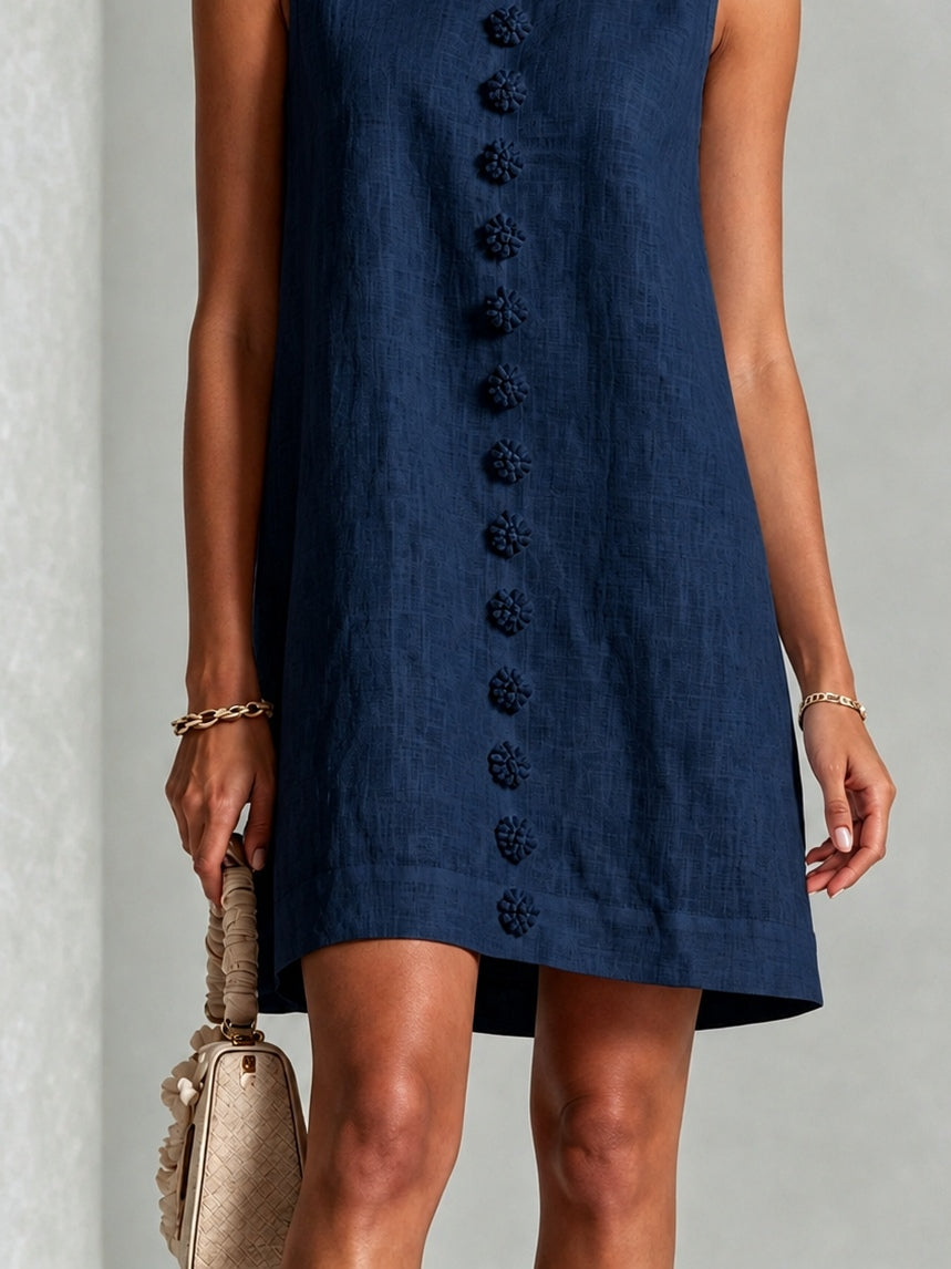 Vestido Mini Sin Mangas Floral con Botones Color Navy