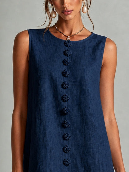 Vestido Mini Sin Mangas Floral con Botones Color Navy
