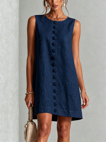 Vestido Mini Sin Mangas Floral con Botones Color Navy