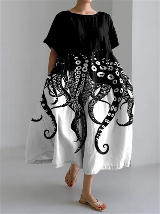 Vestido Floral de Verano Negro Clásico con Manga Abullonada