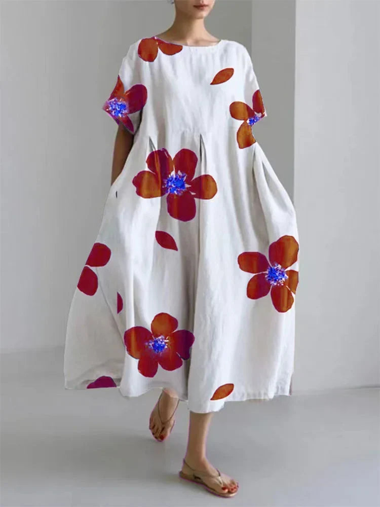Vestido Floral de Verano Verde Oliva con Manga Abullonada