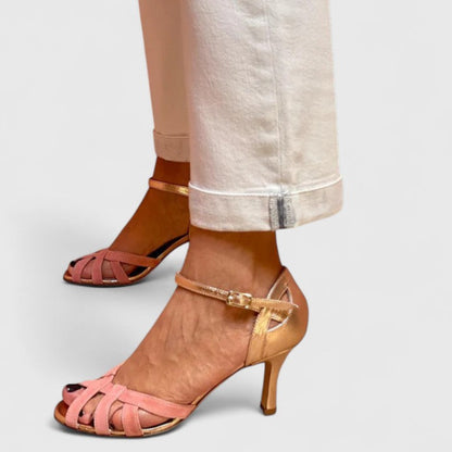 Danariah | Tacones Ortopédicos Rosas Trenzados a Mano con Punta Abierta