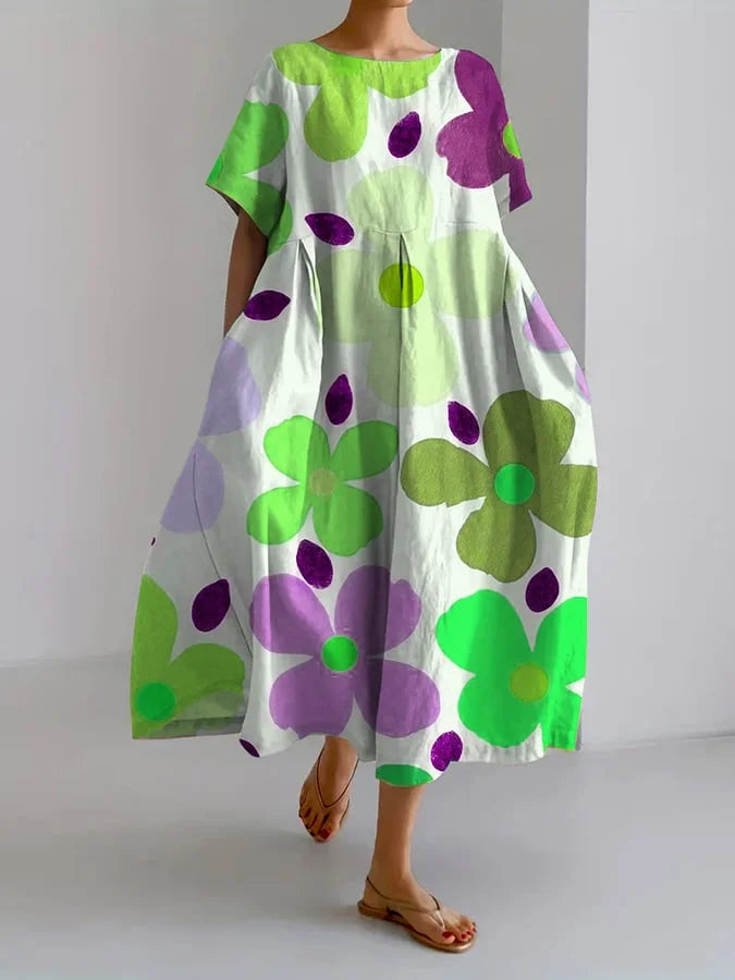 Vestido Floral de Verano Estampado Floral con Manga Abullonada