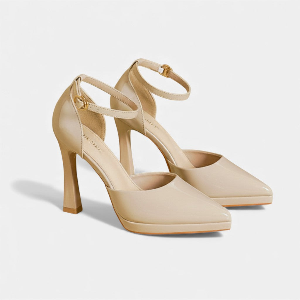 Evette | Zapatos de Tacón en Piel con Correa al Tobillo y Puntera Afilada