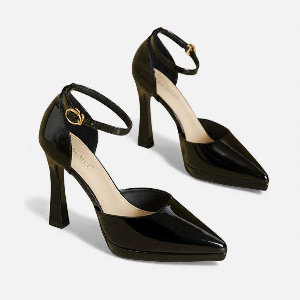 Evette | Zapatos de Tacón en Piel con Correa al Tobillo y Puntera Afilada