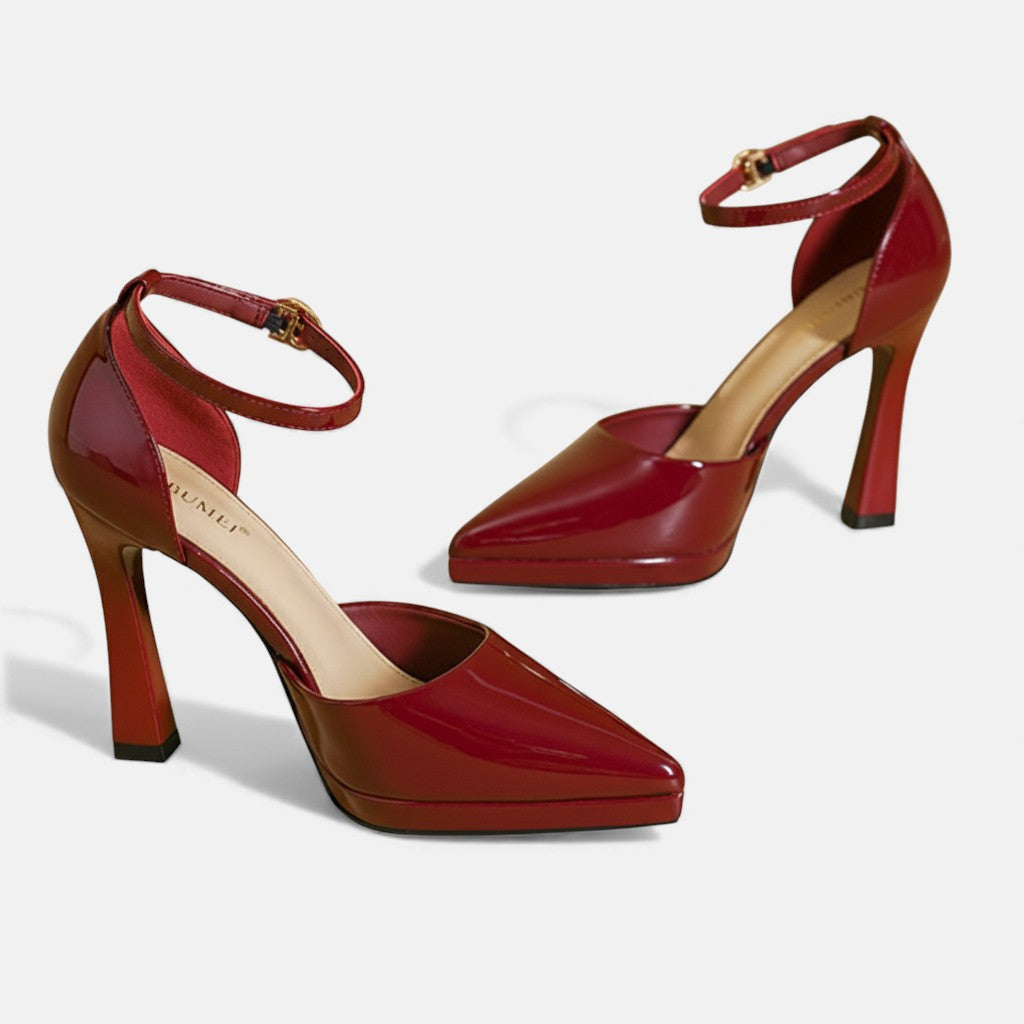 Evette | Zapatos de Tacón en Piel con Correa al Tobillo y Puntera Afilada