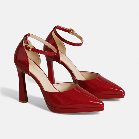 Evette | Zapatos de Tacón en Piel con Correa al Tobillo y Puntera Afilada
