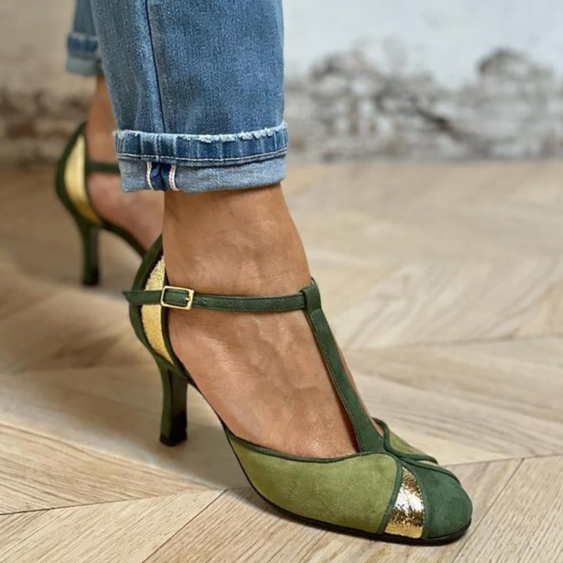 Coralise | Tacones Verdes de Diseño Abierto con Tacón Ancho y Correa al Tobillo