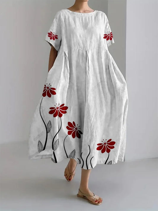 Vestido Floral de Verano Blanco Nube con Manga Abullonada