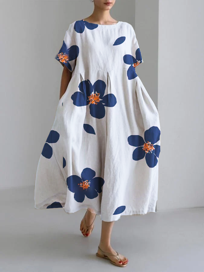 Vestido Floral de Verano Verde Oliva con Manga Abullonada