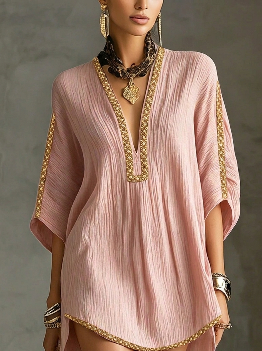 Mirella | Vestido corto rosa con escote en V profundo