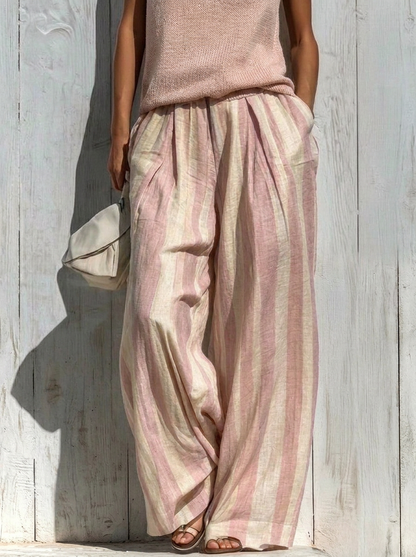 Conjunto Top Sin Mangas y Pantalón Ancho a Rayas