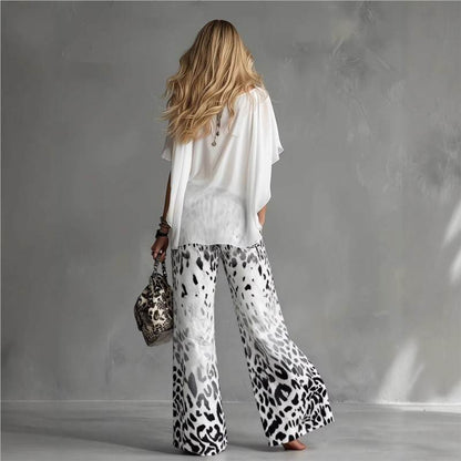 Fiorella | Conjunto Blusa Blanca y Pantalón Animal Print